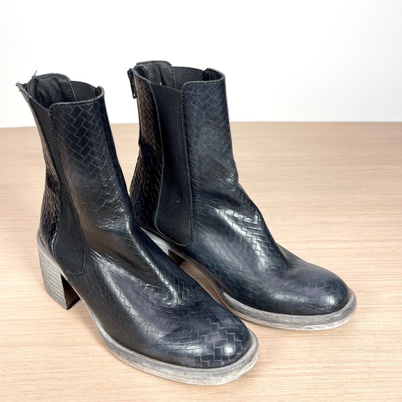 Free People Essentials Chelsea Woven Black Chunky Heel Boots Womens Size 37 6.5M - Picture 1 of 9